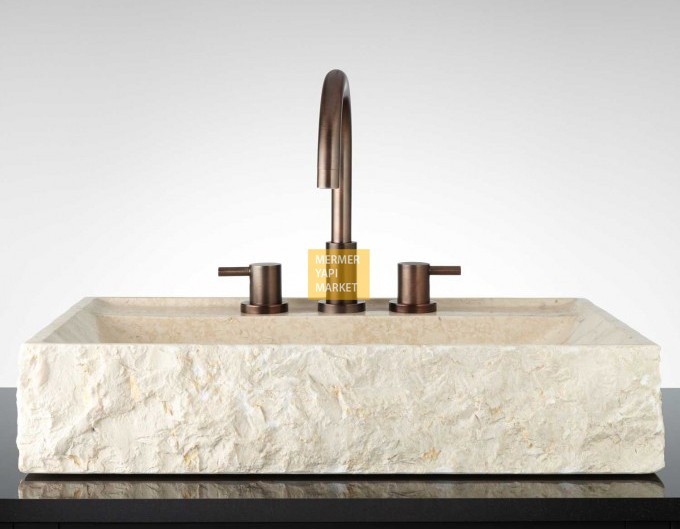Beige Marble Square Sink - Split Face Outside