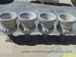 Afyon Gray Marble Flower Pot