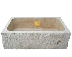 Tumbled Travertine Split Face Square Wash Basin
