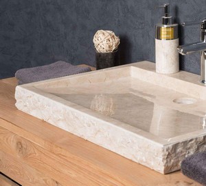 Beige Marble Square Sink - Split Face Outside
