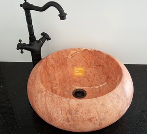 Red Travertine Oval Wash Basin