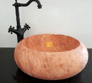Red Travertine Oval Wash Basin