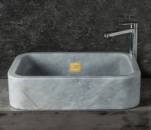 Afyon Gray Square Wash Basin - Corner Oval