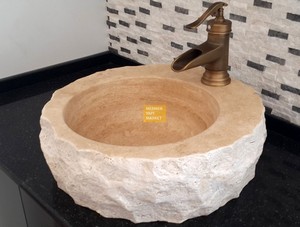 Tumbled Travertin Sink - Split Face Outside