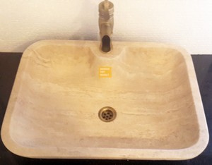 Travertine Square Wash Basin - Corner Oval