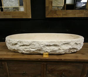 Light Travertine Non-Split Face Ellipse Washbasin