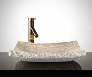 Silver Travertine Square Wash Basin - Edge Split Face