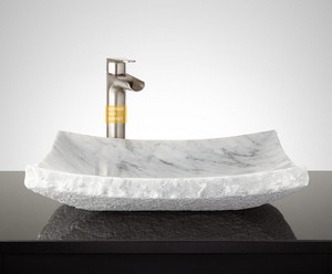 White Marble Square Wash Basin - Edge Split Face