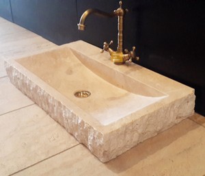 Travertine Square Sink - Split Face Outside