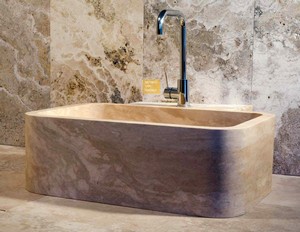 Travertine Square Wash Basin - Corner Oval