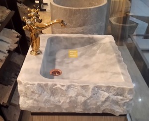 Afyon Cloudy White Sink - Split Face Outside