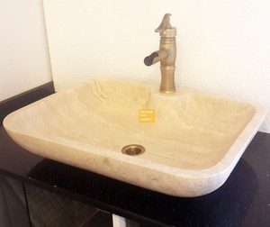Travertine Square Wash Basin - Corner Oval