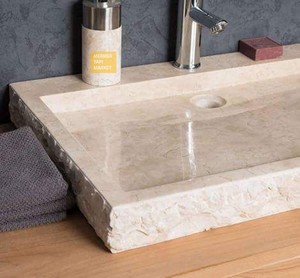 Beige Marble Square Sink - Razdeljen obraz zunaj
